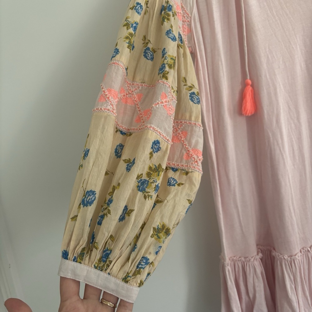 Free People Mix it Up Tunic Dress Balloon Sleeves Beads Cotton BohoFestive SzM - Picture 3 of 10